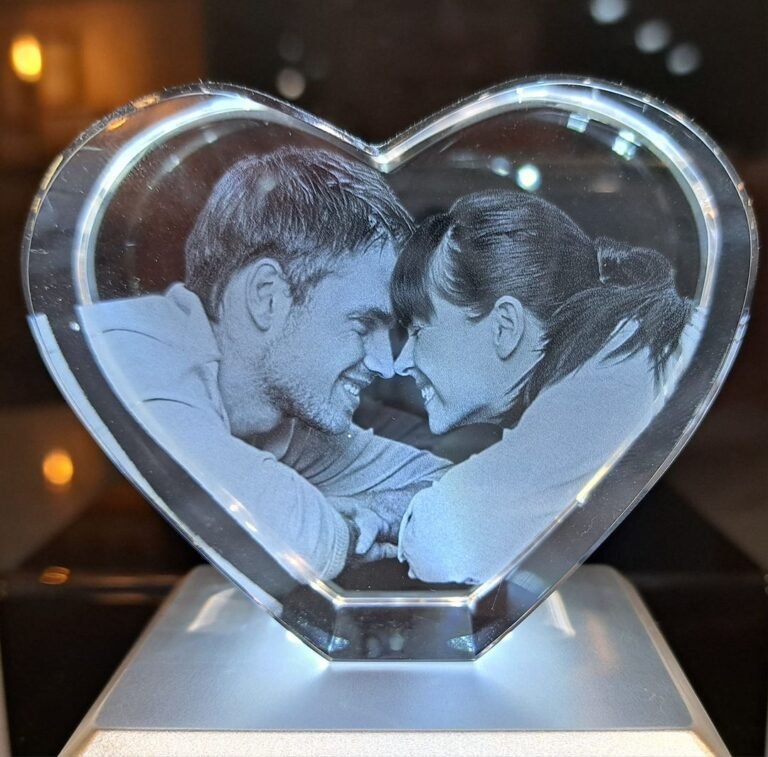 cœur en verre gravure en verre motif 3D